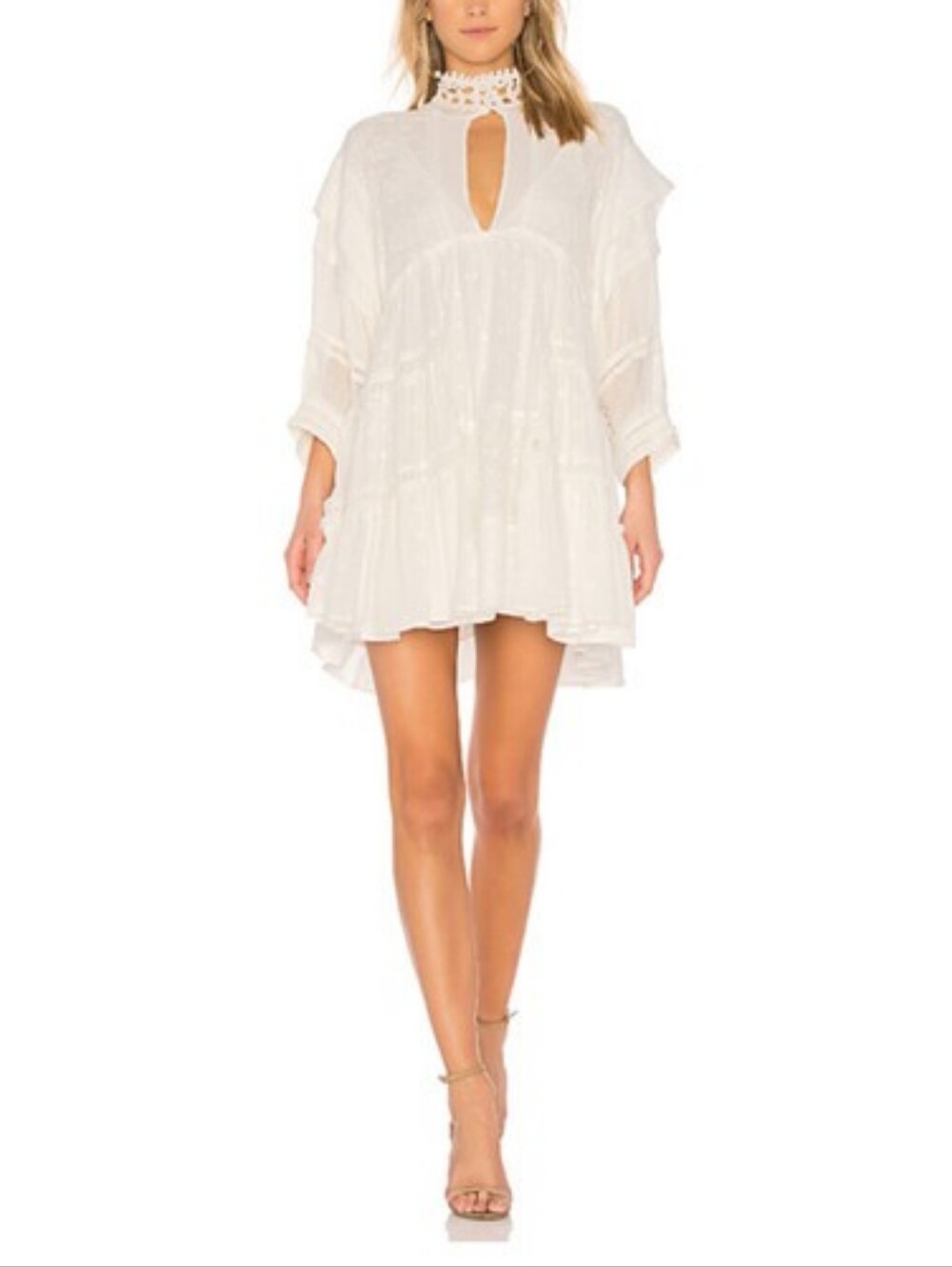 Free People Heartbreaker Dress - Boho White Lace High Neck Tunic Dress - Picture 4 of 10